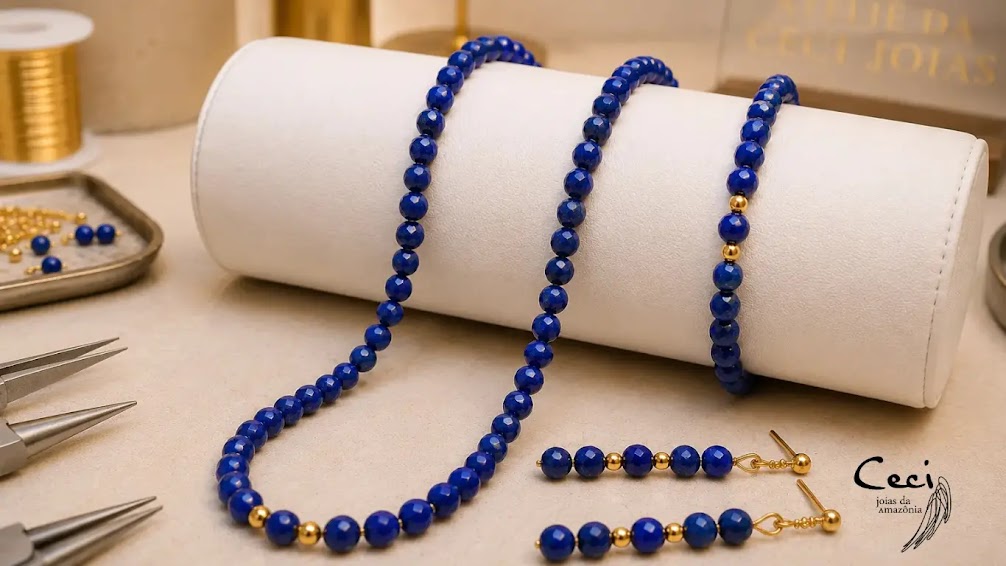 conjunto de lapis lazuli de 4 mm facetado banhado a ouro 18k