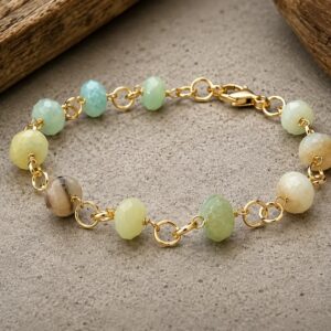 PULSEIRA amazonita banhada a ouro 18k., feita a mão pela ceci joias da amazônia .