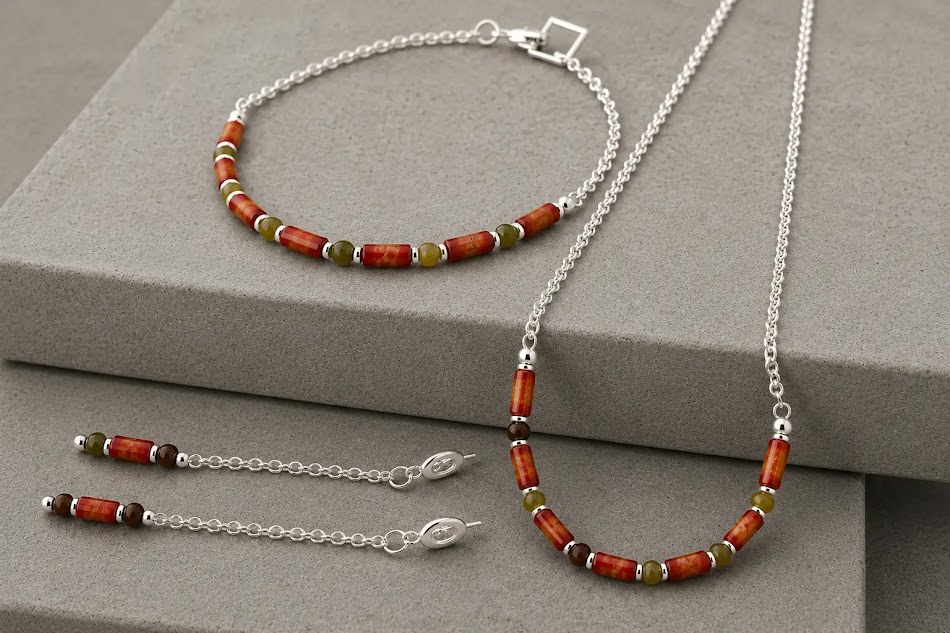 conjunto bambu e agata indiana banhado a prata, feito a mão pela ceci joias da amazônia.