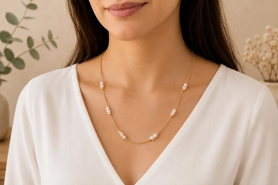 colar de perolas barrocas corrente elo portugues banhado a ouro 18k