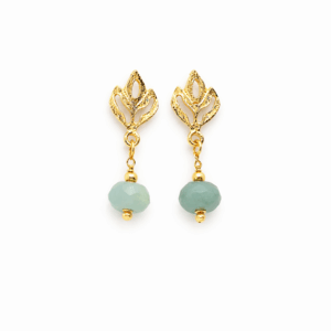 Brincos de amazonita rondel facetada folheados a ouro 18k – joia artesanal exclusiva Ceci Joias, feita à mão com pedra natural verde e acabamento fino.