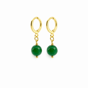 brincos de argola de aventurina facetada, banhados a ouro 18k.