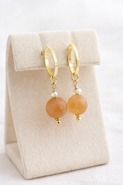 brincos calcita laranja e perolas, banhados a ouro 18k brincos calcita laranja e perolas, banhados a ouro 18k