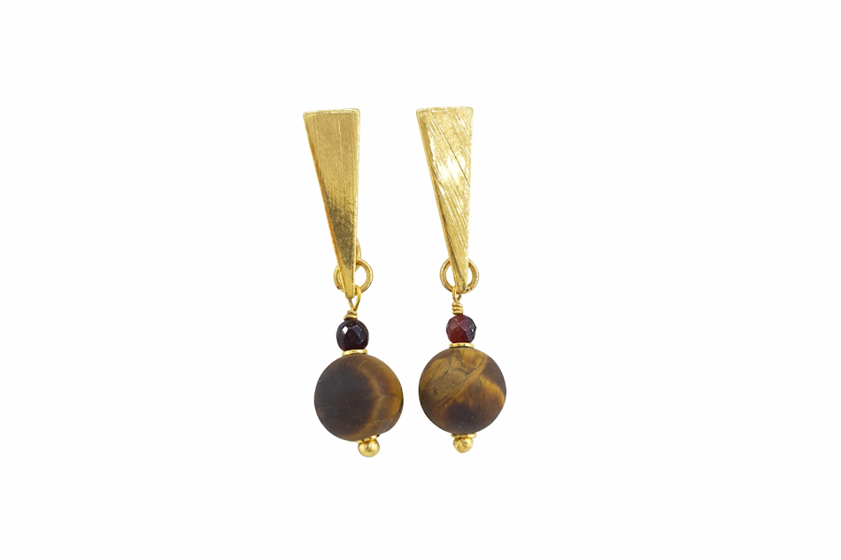 brincos de olho de tigre fosco banhados a ouro 18k.
