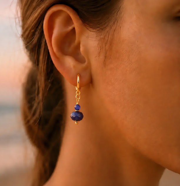 brincos de argola de safira rondel banhado a ouro 18k