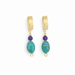 brincos de turquesa e ametista banhados a ouro 18k