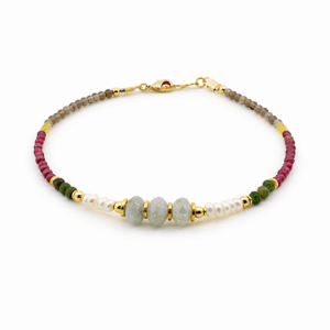 PULSEIra agua marinha, perola, perolas, esmeraldas, granada banhadas a ouro 18 k.