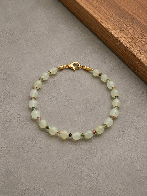 pulseira de jade e ágata indiana banhada a ouro 18k.