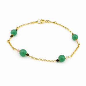 pulseira de aventurina e turmalina 2mm banhada a ouro 18k