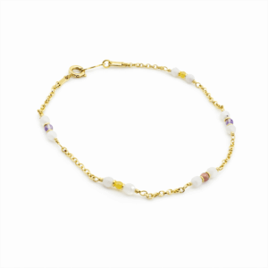pulseira pedra da lua, ametista, rondonita e calcita banhado a ouro 18k