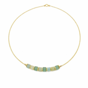 colar amazonita e aventurina corrente elo portugues banhado a ouro 18 k.