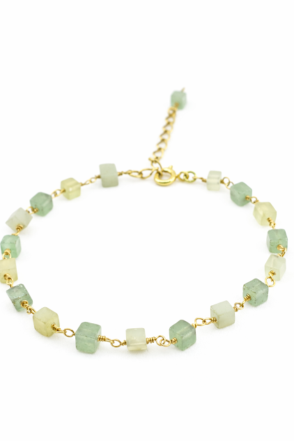 Pulseira de amazonita e quartzo verde banhada a ouro 18k, peça única. Ceci joias