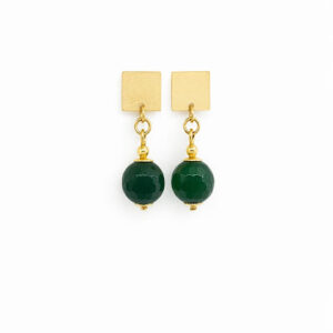 brincos deaventurina facetada base quadrada banhada a ouro 18k