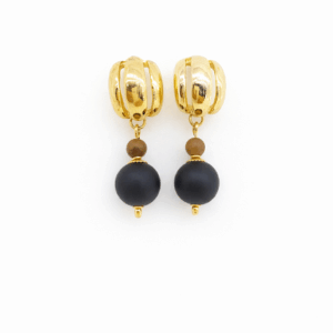 Brincos onix fosco jaspe picture banhado a ouro 18k
