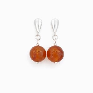 Brincos de cornalina de 8mm banhados a prata 925, feitos a mão, peça única, Ceci joias.
