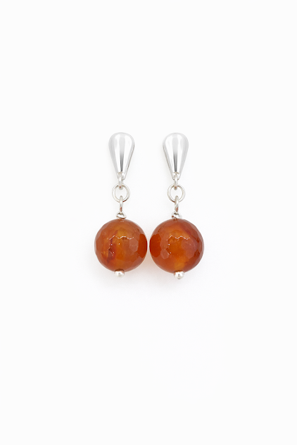 Brincos de cornalina de 8mm banhados a prata 925, feitos a mão, peça única, Ceci joias.