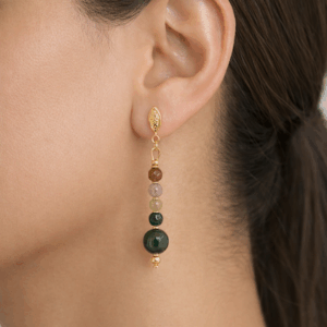 brincos agata indiana banhados a ouro 18k. artesanal. Peça única