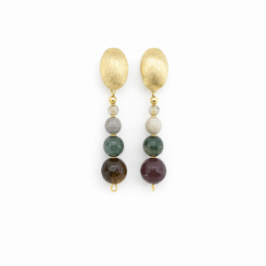 Brincos ágata indiana facetada com base escovada folheadas em ouro 18 k. Feito a mão. Semijoia delicada exclusiva da Ceci Joias. Peça única. tamanho 5,5cm. Garantia de 01 ano.