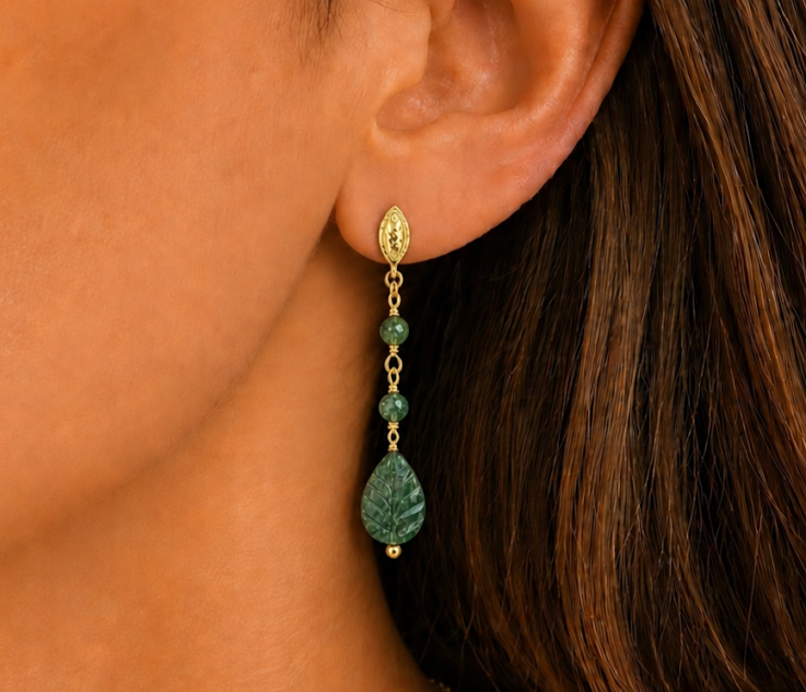 brincos folha agata three banhados a ouro 18k