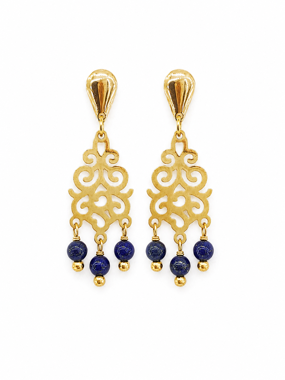 brincos de lapis lazuli com esferas de 3 mm , feitos a mão em Belém do Pará, peça única, Ceci joias da amazonia