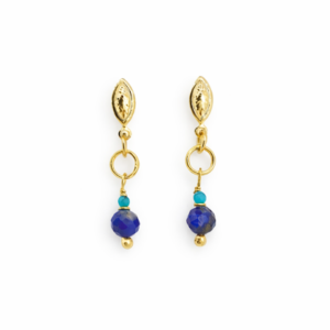brincos lapis lazuli e turquesa banhados a ouro 18k funco branco