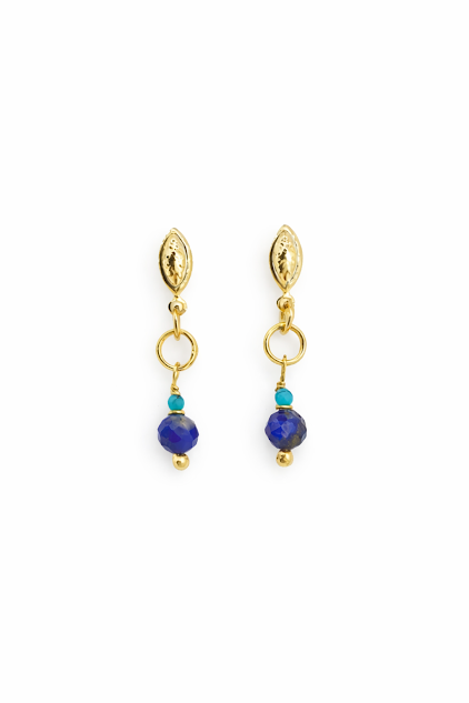 brincos lapis lazuli e turquesa banhados a ouro 18k funco branco