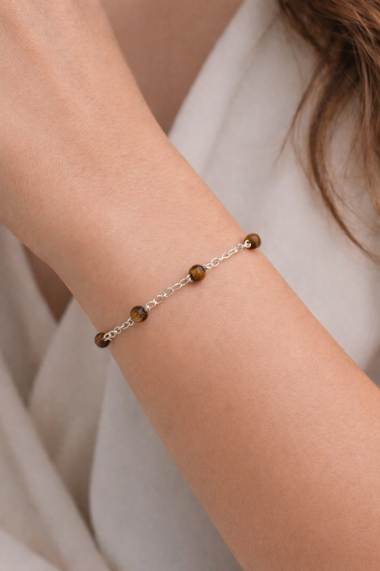 pulseira olho de tigre e corrente banhada a prata, feita a mão pulseira olho de tigre e corrente banhada a prata, feita a mão