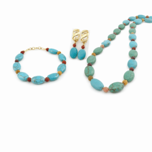 conjunto turquesa e jaspe australiano banhado a ouro 18k.