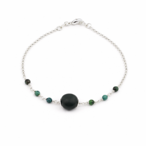 pulseira de açai e turquesa africana banhada a prata
