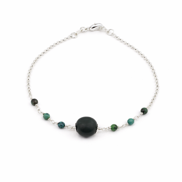 pulseira de açai e turquesa africana banhada a prata