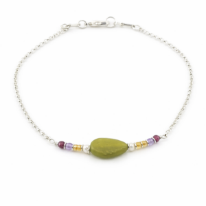 pulseira jade perola, ametista calcita amarela prata no punho