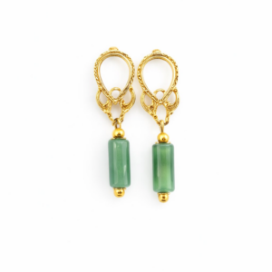 Brincos de quartzo verde feitos à mão, banhados a ouro 18k. Exclusivo da Ceci joias da Amazônia.