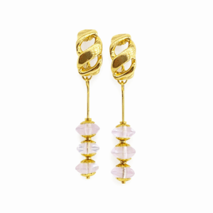Brincos de quartzo rosa banhados a ouro 18 k. feito a mão.