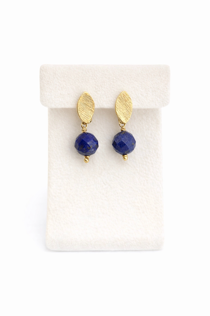 brincos lapis lazulino mostruario, banhados a ouro 18 k, peça única da ceci joias.