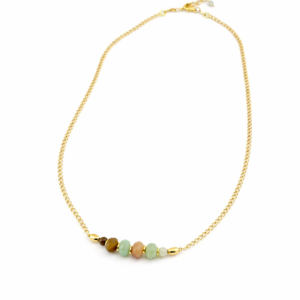 Colar artesanal de amazonita multicolor com banho ouro 18k fundo branco — biojoia amazônica Ceci Joias Belém do Pará