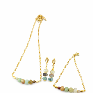 conjunto amazonita rondel banhado a ouro 18k, feito em Belém do Pará. Ceci Joias
