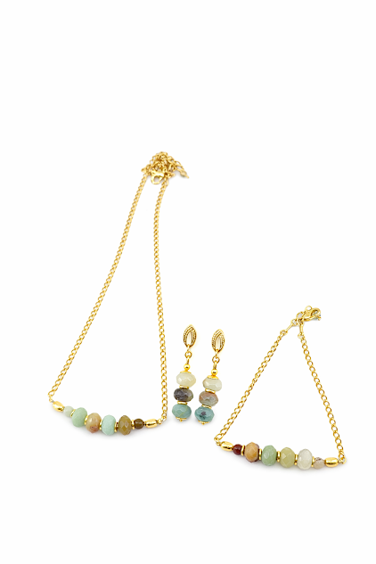conjunto amazonita rondel banhado a ouro 18k, feito em Belém do Pará. Ceci Joias